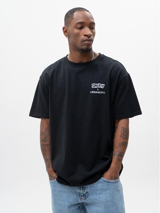 Smerfy Smerfy T-Shirt Koszulka Z Krótkim Rękawem Oversize Męska Czarna Smerfy Hater XXL Czarny Oversize