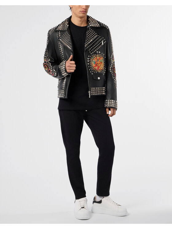 PHILIPP PLEIN PHILIPP PLEIN Kurtka skórzana 29008 Czarny Slim Fit