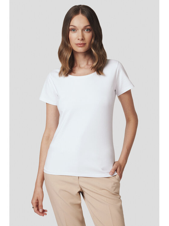 Lancerto Lancerto T-Shirt Koszulka Damska z Bawełną Biała Savina TS073225000011 Biały Slim Fit