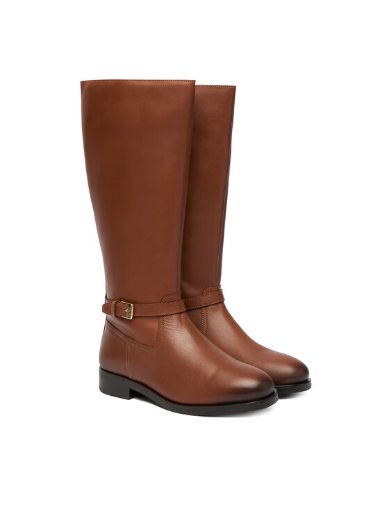 Tommy Hilfiger Tommy Hilfiger Zimske čizme Th Buckle Riding Lthr Long Boot FW0FW08873 Smeđa