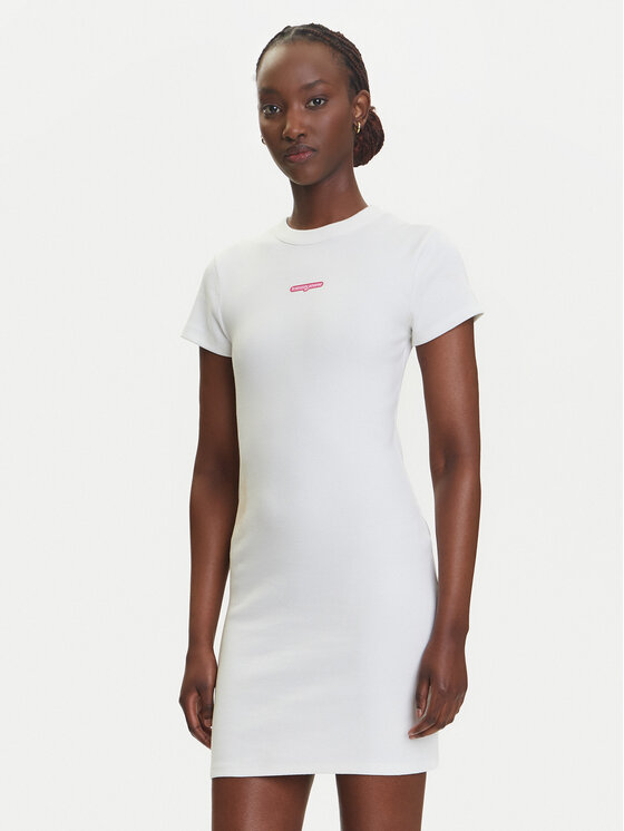 Tommy Jeans Tommy Jeans Rochie de zi Script DW0DW21186 Écru Slim Fit