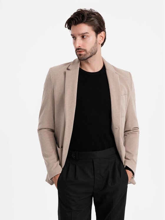 Ombre Ombre Marynarka OM-BLZB-0129 Beżowy Regular Fit