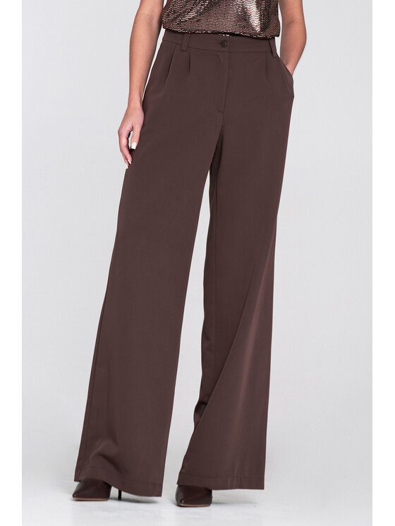 NIFE NIFE Kalhoty z materiálu SD127 Hnědá Wide Leg