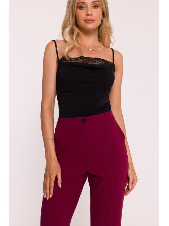 Stylove Stylove Spodnie garniturowe S418 Bordowy Wide Leg