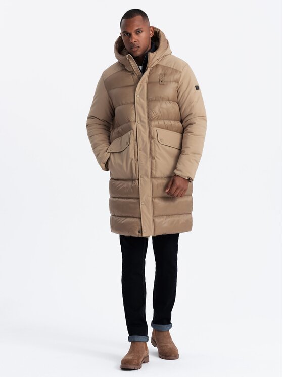 Ombre Ombre Kurtka puchowa OM-JALJ-0165 Beżowy Regular Fit