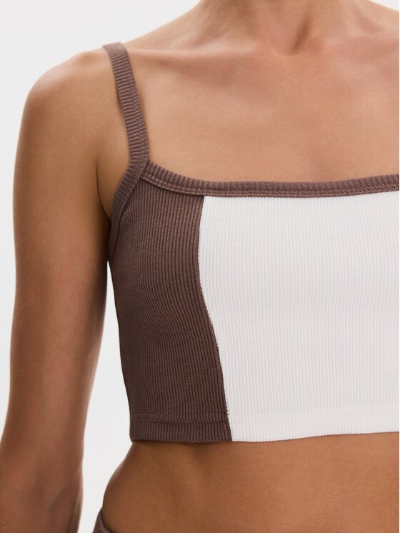 Nudyess Nudyess Top Alex z prążka Brązowy Slim Fit