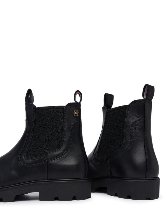 Tommy Hilfiger Tommy Hilfiger Μποτάκια με λάστιχο Th Monogram Leather Chelsea Boot FW0FW09562 Μαύρο