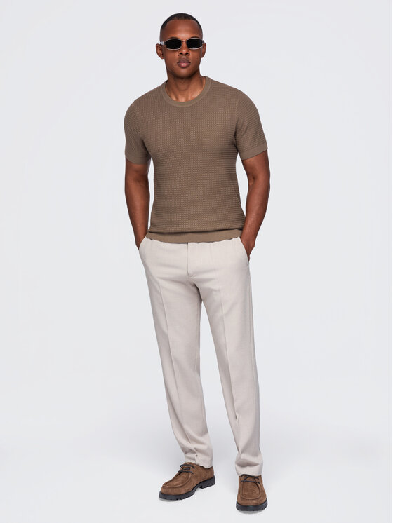 Ombre Ombre T-Shirt OM-TSCT-0303 Brązowy Slim Fit