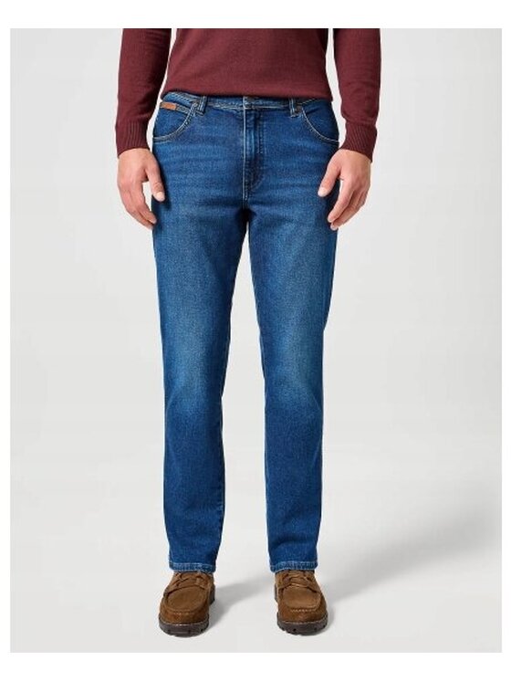 Wrangler Wrangler Jeansy TEXAS SLIM DARK TRAILS Niebieski Straight Fit