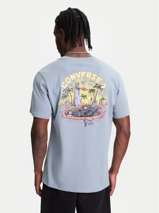 Converse Converse Marškinėliai Skeleton Party 10027726-A03 Žydra Regular Fit