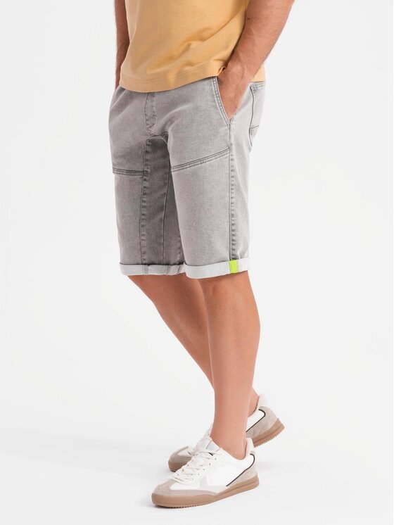 Ombre Ombre Szorty jeansowe OM-SRDS-0135 Szary Regular Fit