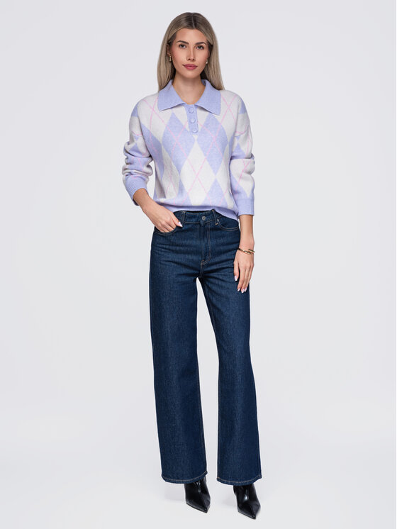 Ombre Ombre Sweter OW-SW-E0030 Fioletowy Relaxed Fit