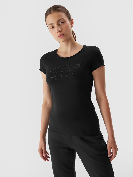 4F Tricou 4FAW23TTSHF0907 Negru Slim Fit