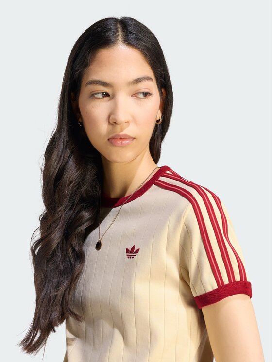 adidas adidas T-Shirt PINSTRIPE SHORT SLEEVE SLIM TEE Żółty jasny Slim Fit