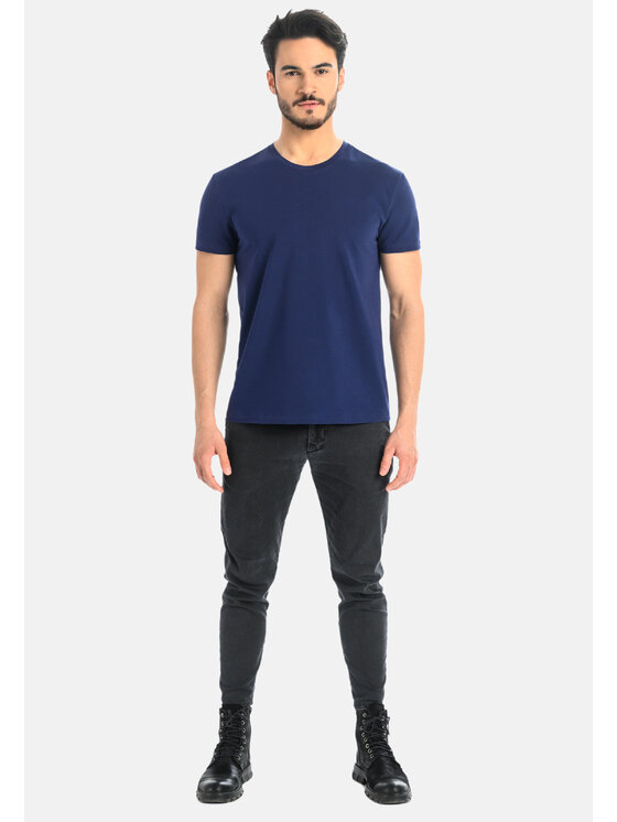 Teyli Teyli T-Shirt męski bawełniany Luca Niebieski Classic Fit