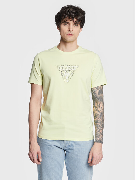 Guess T-krekls Geo Triangle M3GI23 J1314 Zaļš Slim Fit