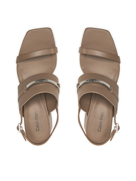 Calvin Klein Calvin Klein Sandały Heel Sandal 45 Met Bar Lth HW0HW02056 Brązowy