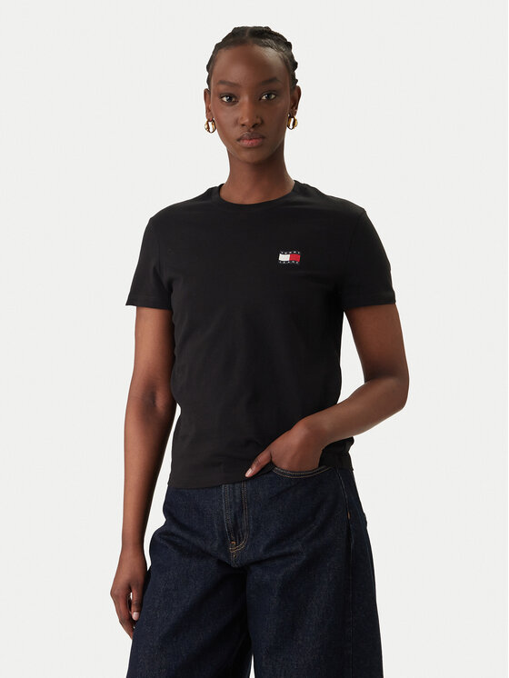 Tommy Jeans Tommy Jeans Majica Wavy Flag DW0DW22274 Črna Regular Fit