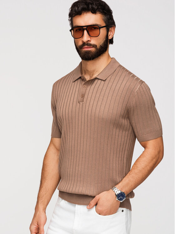 Ombre Ombre Polo OM-POSS-0169 Brązowy Slim Fit