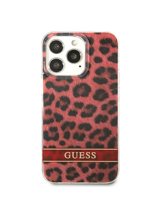 Guess Guess Etui na telefon Leopard Electro Stripe Czerwony