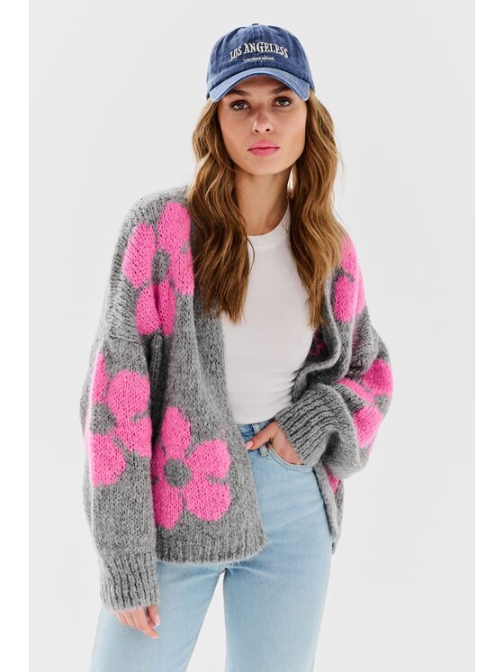 NAOKO NAOKO Kardigan Rethink Pink Szary Oversize