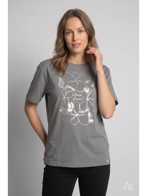 Cross Jeans Cross Jeans T-Shirt 56283-021 Szary Regular Fit