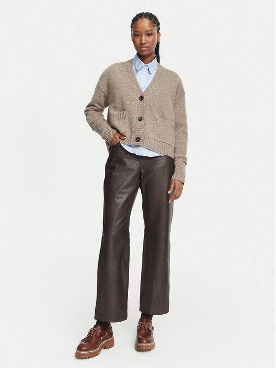 Weekend Max Mara Weekend Max Mara Шкіряні штани Deserto 2625436012 Темно-коричневий Regular Fit