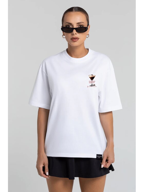 Chiara Wear Chiara Wear T-Shirt T-shirt bawełniany oversize ESPRESSO MARTINI Biały Oversize