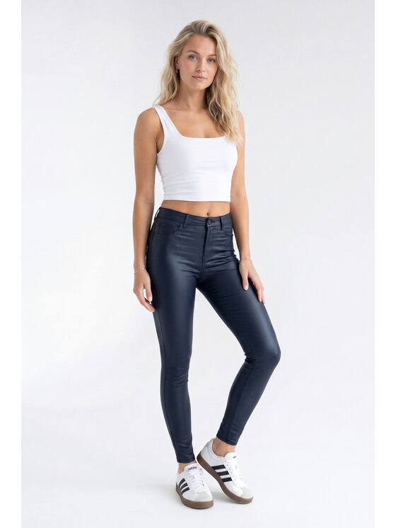 FIGL FIGL Spodnie skórzane M1343 Granatowy Fitted Fit