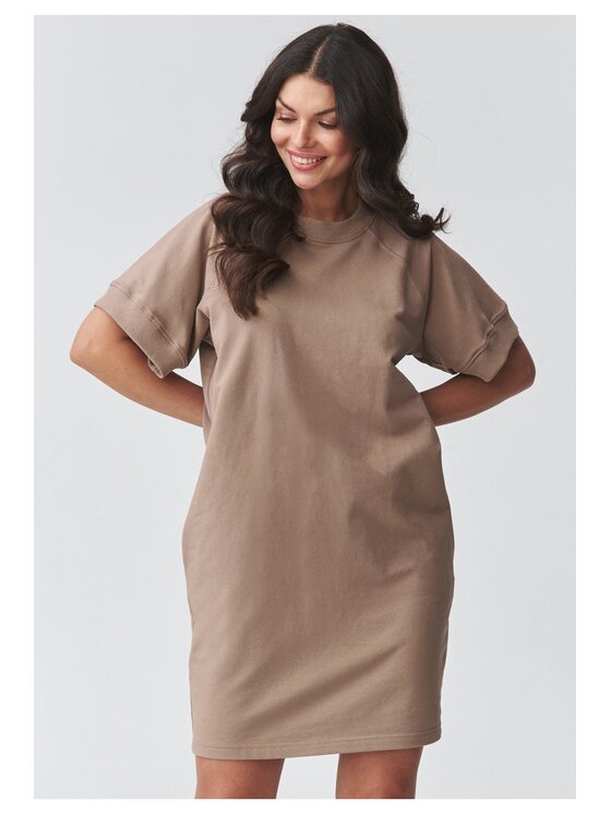 Makadamia Makadamia Sukienka codzienna M920 Brązowy Loose Fit
