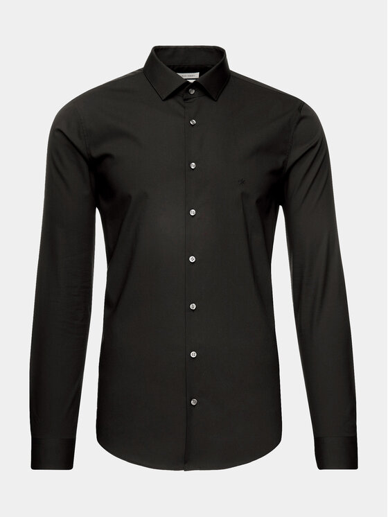 Calvin Klein Calvin Klein Srajca 2ply Poplin Stretch Slim Shirt K10K103025 Črna Slim Fit