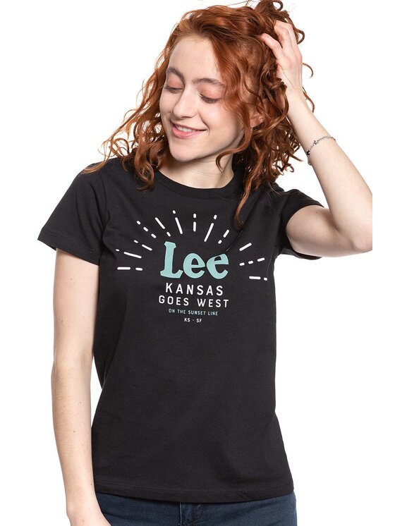 Lee Lee T-Shirt SEASONAL LOGO TEE Czarny Slim Fit