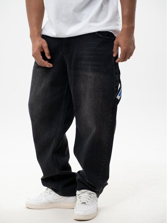 Jigga Wear Jigga Wear Jeansy Szerokie luźne bagy korona Czarny Baggy Fit
