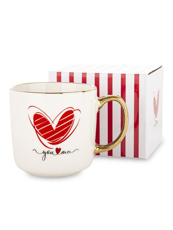 MIAhome MIAhome Kubek porcelanowy 385 ml z czerwonym sercem i napisem YOU ME Biały