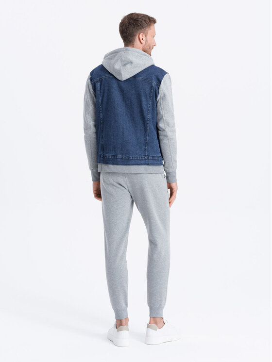 Ombre Ombre Kurtka jeansowa OM-JADJ-0124 Szary Regular Fit