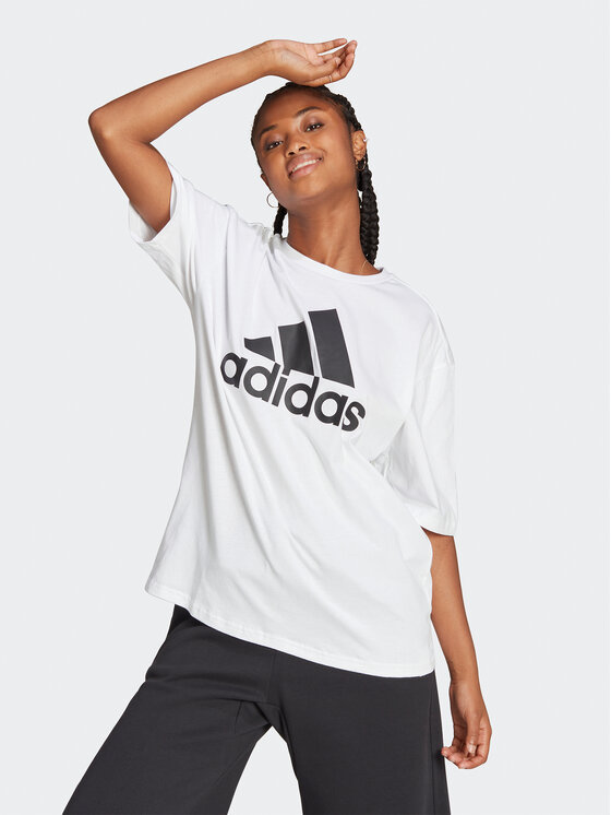 adidas adidas Marškinėliai Essentials Big Logo Boyfriend T-Shirt HR4930 Balta Loose Fit