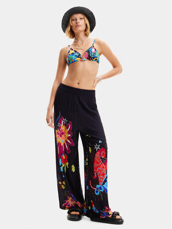 Desigual Desigual Medžiaginės kelnės Junjly 24SWMW05 Juoda Loose Fit