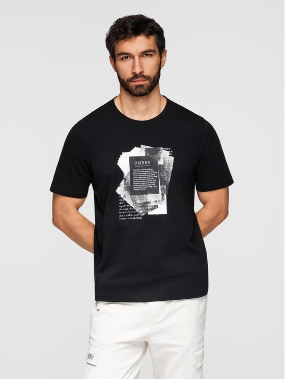 Ombre Ombre T-Shirt OM-TSPT-0261 Černá Regular Fit