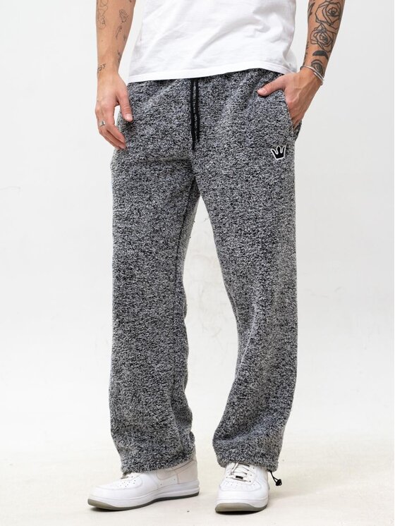 Jigga Wear Jigga Wear Spodnie dresowe Szerokie luźne polarowe futerko sherpa 130703 Szary Baggy Fit