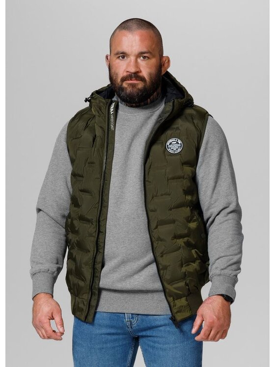 PITBULL PITBULL Bezrękawnik Bezrękawnik męski z kapturem Carver XL Zielony Regular Fit