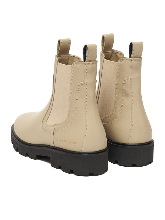 Tommy Hilfiger Tommy Hilfiger Klassische Stiefeletten Lthr Low Chelsea FW0FW08775 Écru