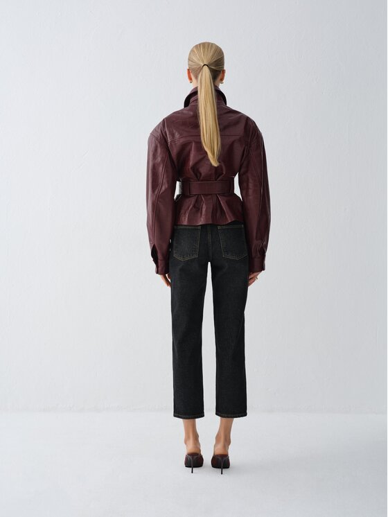 La Mania La Mania Kurtka skórzana HAMBURG Bordowy Basic Fit