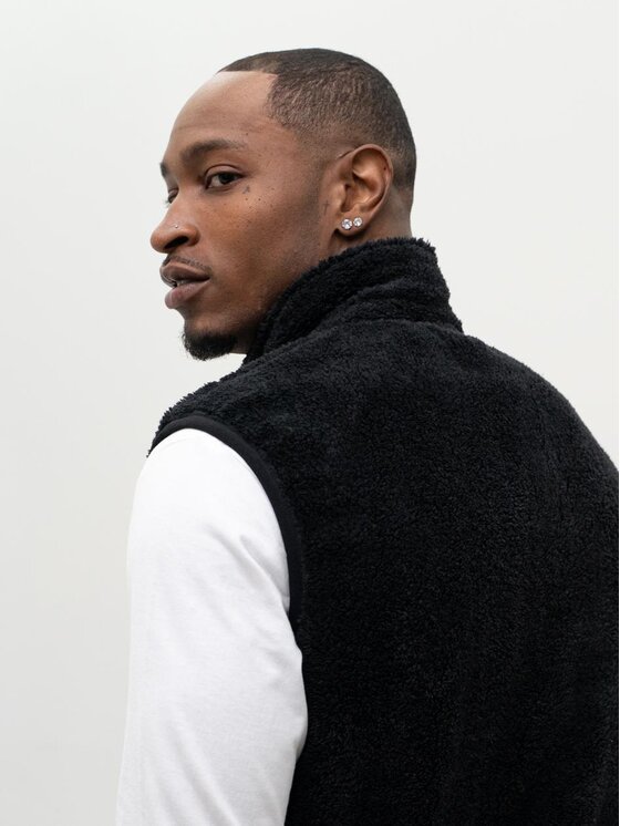Jigga Wear Jigga Wear Kamizelka Bezrękawnik Polar Miś Sherpa Czarny Regular Fit
