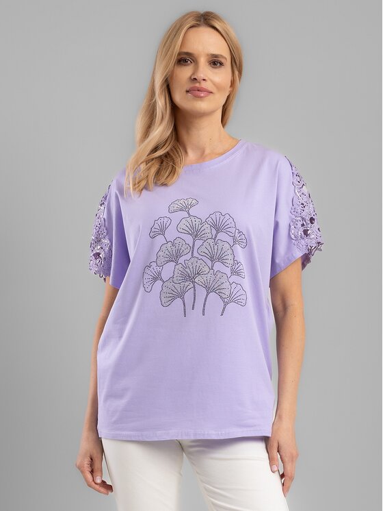 Perso Perso T-Shirt TCE242114F Fioletowy Regular Fit