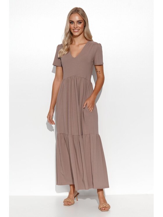 Makadamia Makadamia Sukienka codzienna M549 Brązowy Comfort Fit
