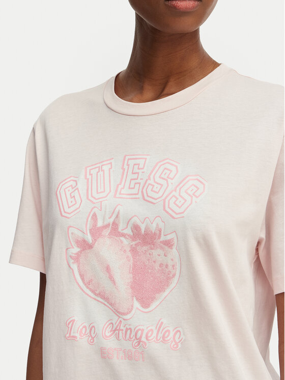 Guess Guess T-Shirt V6GI14 K2981 Světle růžová Relaxed Fit