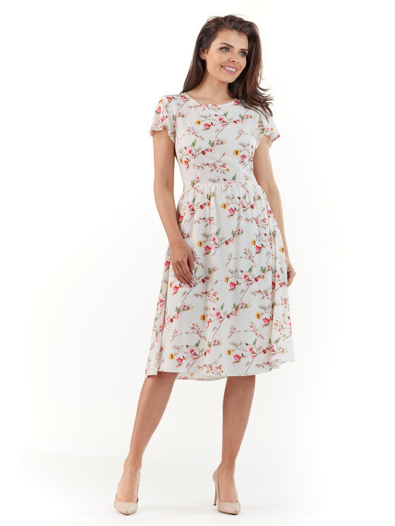 Awama Awama Sukienka letnia A218 Kremowy Basic Fit