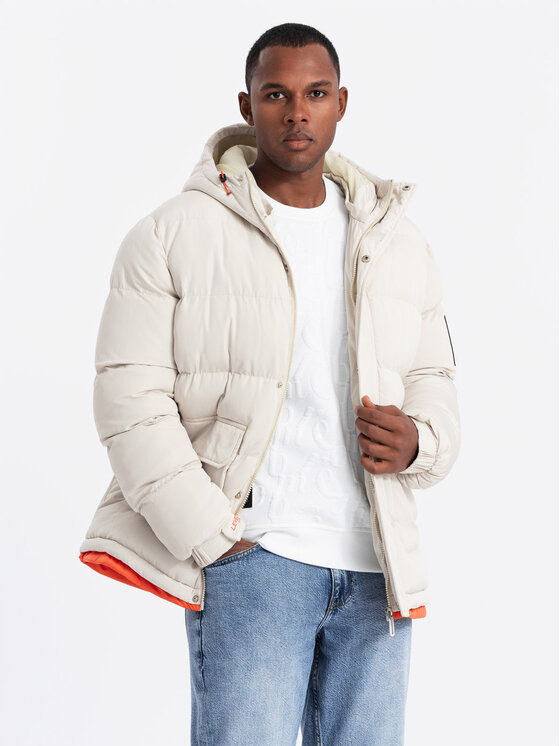 Ombre Ombre Kurtka puchowa OM-JAHP-0208 Beżowy Regular Fit