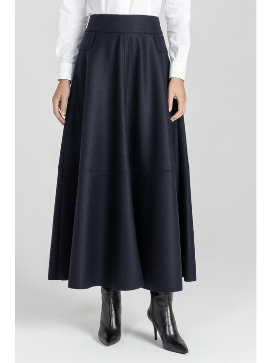 Deni Cler Milano Deni Cler Milano Spódnica midi W-DC-7054-E5-F6-58-1 Granatowy A-Line Fit