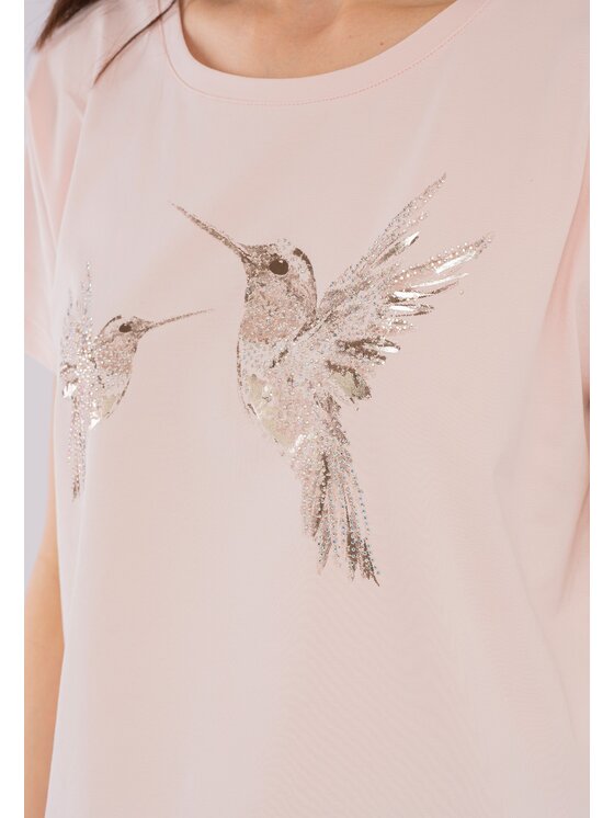 Perso Perso T-Shirt z błyszczącym nadrukiem Różowy Regular Fit